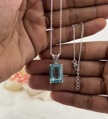 Natural Aquamarine Necklace Sterling Silver Jewelry Handmade Aquamarine Pendant