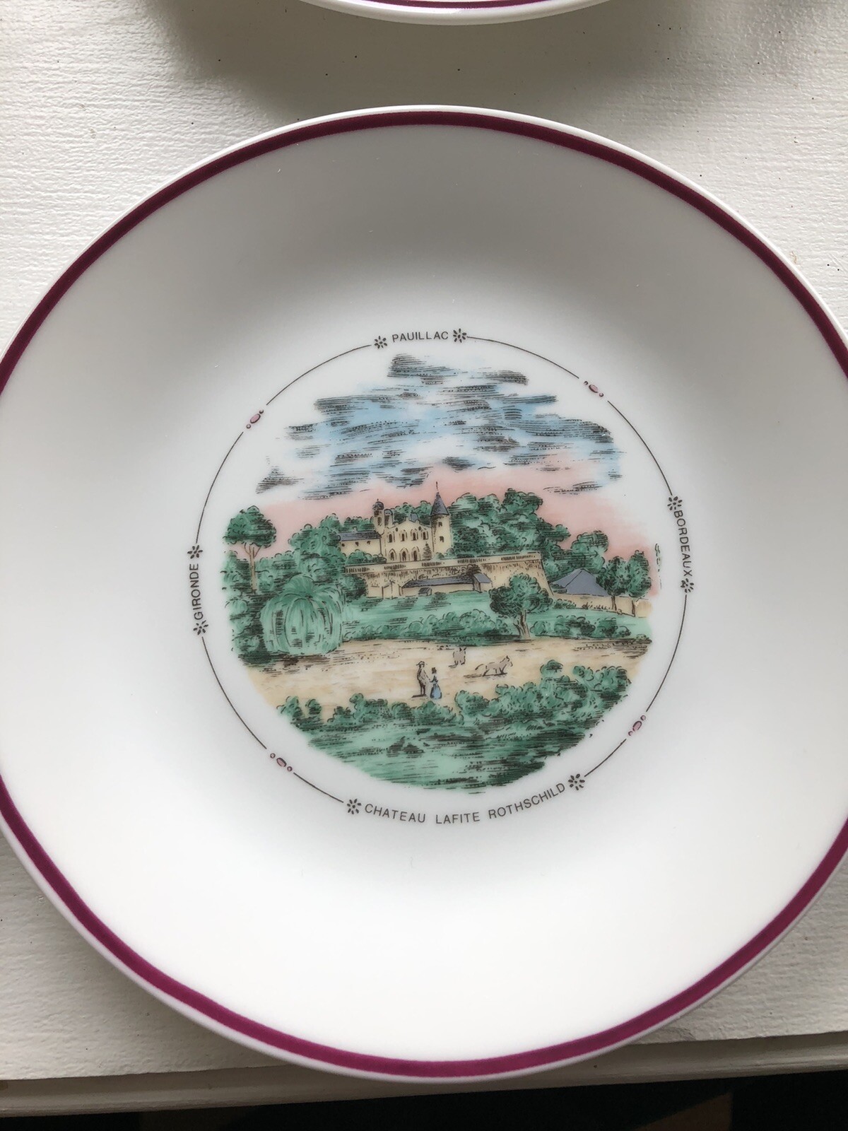 Set of 6 Limoges Scenic Plates Chateau Bordeaux Couleur Philippe Deshoulieres