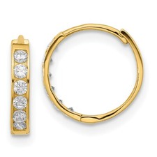 Real 14kt Yellow Gold Madi K CZ Hinged Hoop Earrings