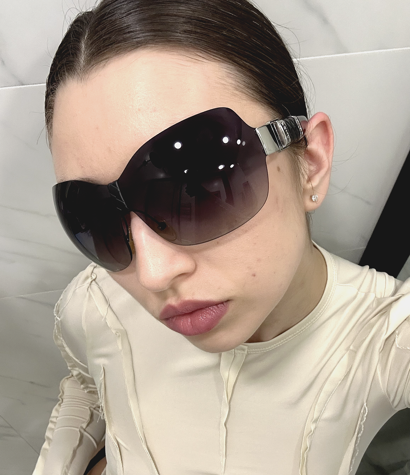 Fendi black leather and metal shield sunglasses with purple gradient for women
