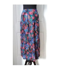 Vintage 80s Maren Skirt Size M Floral Print Midi Accordion Pleats Elastic Waist