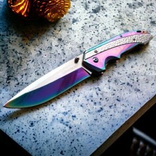 Pocket Knife Spring-Assist Wartech Emerald Rainbow Titanium Tactical Fold Blade