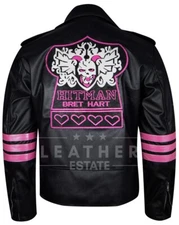 Hitman Bret Hart Black Leather WWE Wrestler Jacket For Mens - BIG SALE