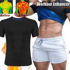 Men Sweat Sauna Tank Top Shaper Workout Enhancer Heat Trapping Shirt Shortsleeve