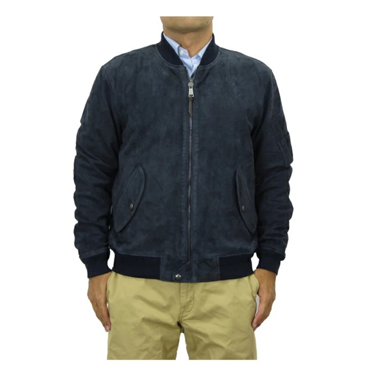 Polo Ralph Lauren Men's Suede Leather Jacket Coat with Pony - Navy
