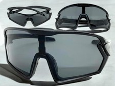OVERSIZED Wrap Around Biker Fishing Cycling Shield SUN GLASSES Large Black Frame