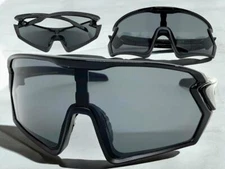 OVERSIZED Wrap Around Biker Fishing Cycling Shield SUN GLASSES Large Black Frame