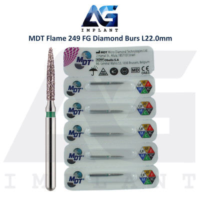 MDT Dental FG Diamond Coated Flame Burs 249 L22.0mm Contouring Finishing Tool