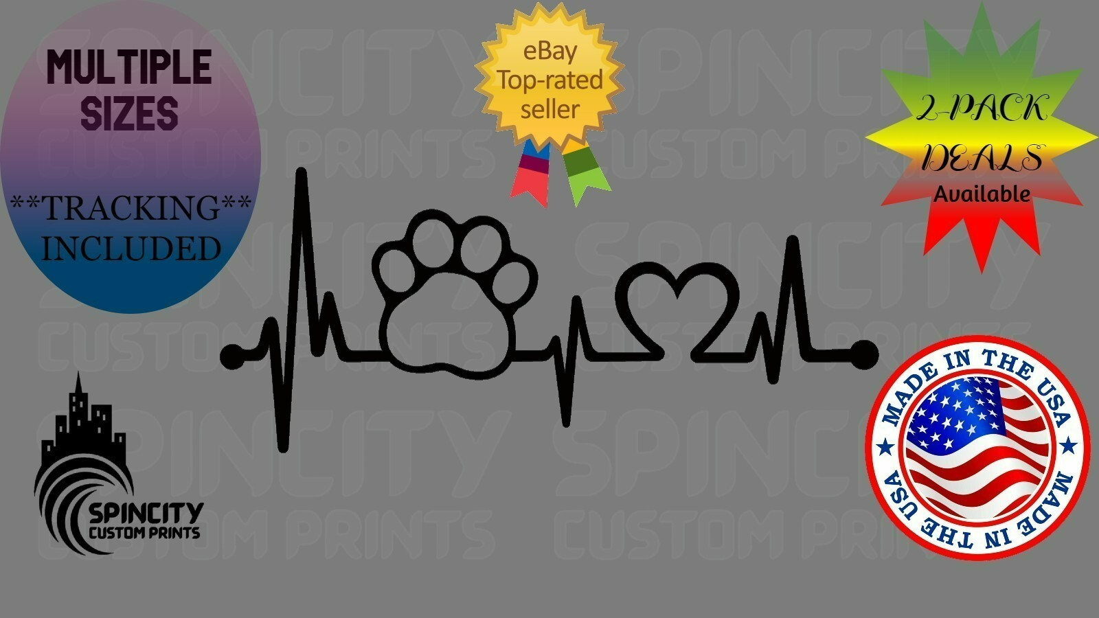 Dog Paw Heartbeat Lifeline Vinyl Decal Dog Lovers Laptop Lar