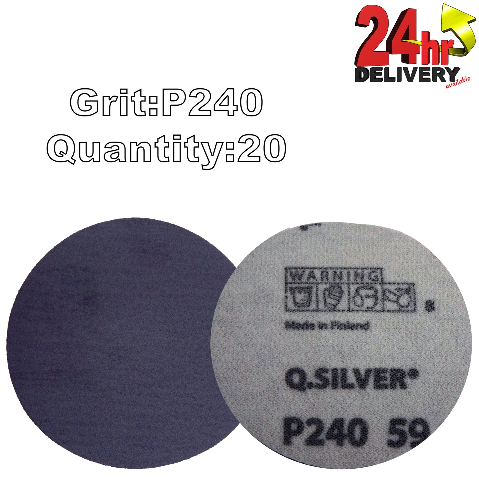 Mirka Q.Silver 77mm (3"") P240 Grit 20x Plain HookNLoop Sanding Discs