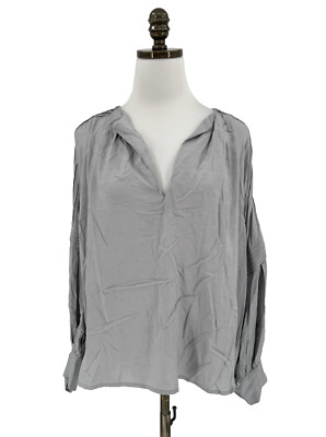 G. Label by Goop Gray Pleated Puff Sleeve Vivienne Top Sz 8