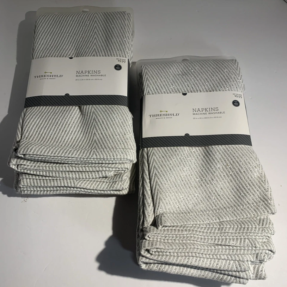 Threshold Holiday Silver Sparkle Asymmetrical Striped Napkins 4 Retired NEW~2 AV - Image 2 of 4