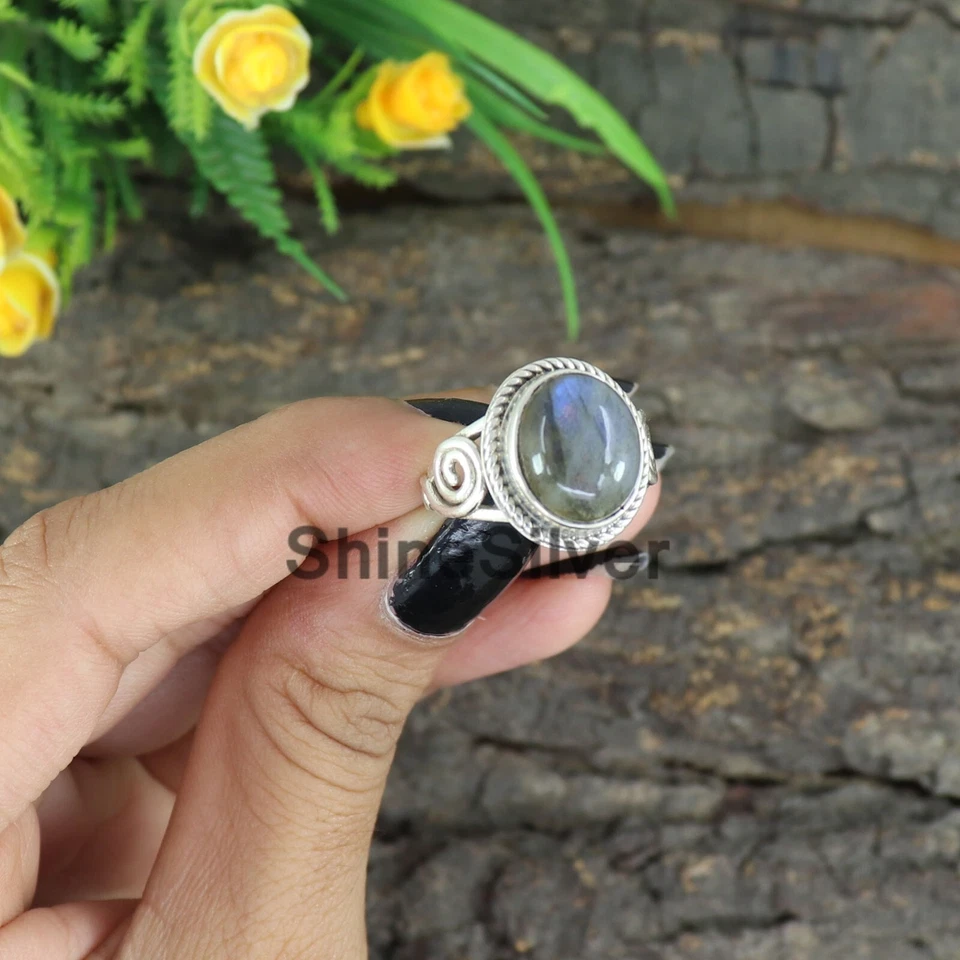 Natural Blue Labradorite 925 Sterling Silver Engagement Ring Size 5.5 US JN170 - Image 4 of 4