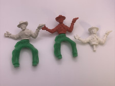 2 Vtg Plastic Toy COWBOY Figures Horseback RIDER Torso Swivels W/extra Torso