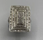 Vtg 925 Sterling Silver Natural Diamond Tiered Statement Cocktail Ring Size 8.75