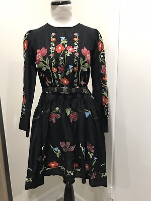 Zara Embroidered Floral Black Dress Size X-small | eBay