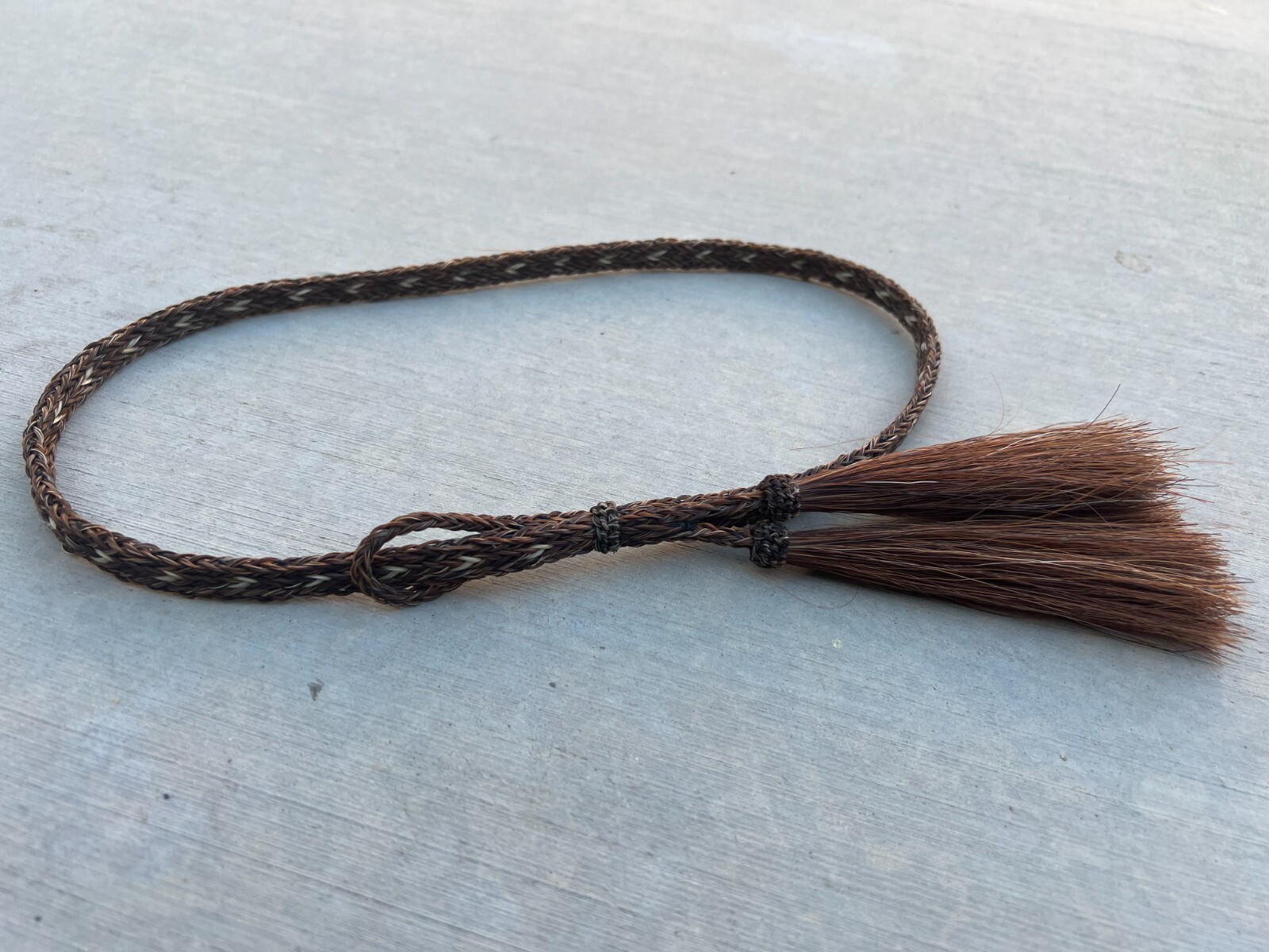 Light Brown western cowboy hat band,  Horse Hair Braided Tassels Adjustable Band