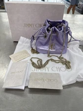 Authentic JIMMY CHOO Mini Marcheline Leather Mauve Metallic Bag Crossbody