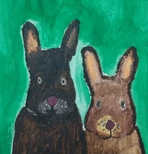 GAT Abrstract Original Painting 6x9 Whimsical Animals Rabbit Bunny  Art
