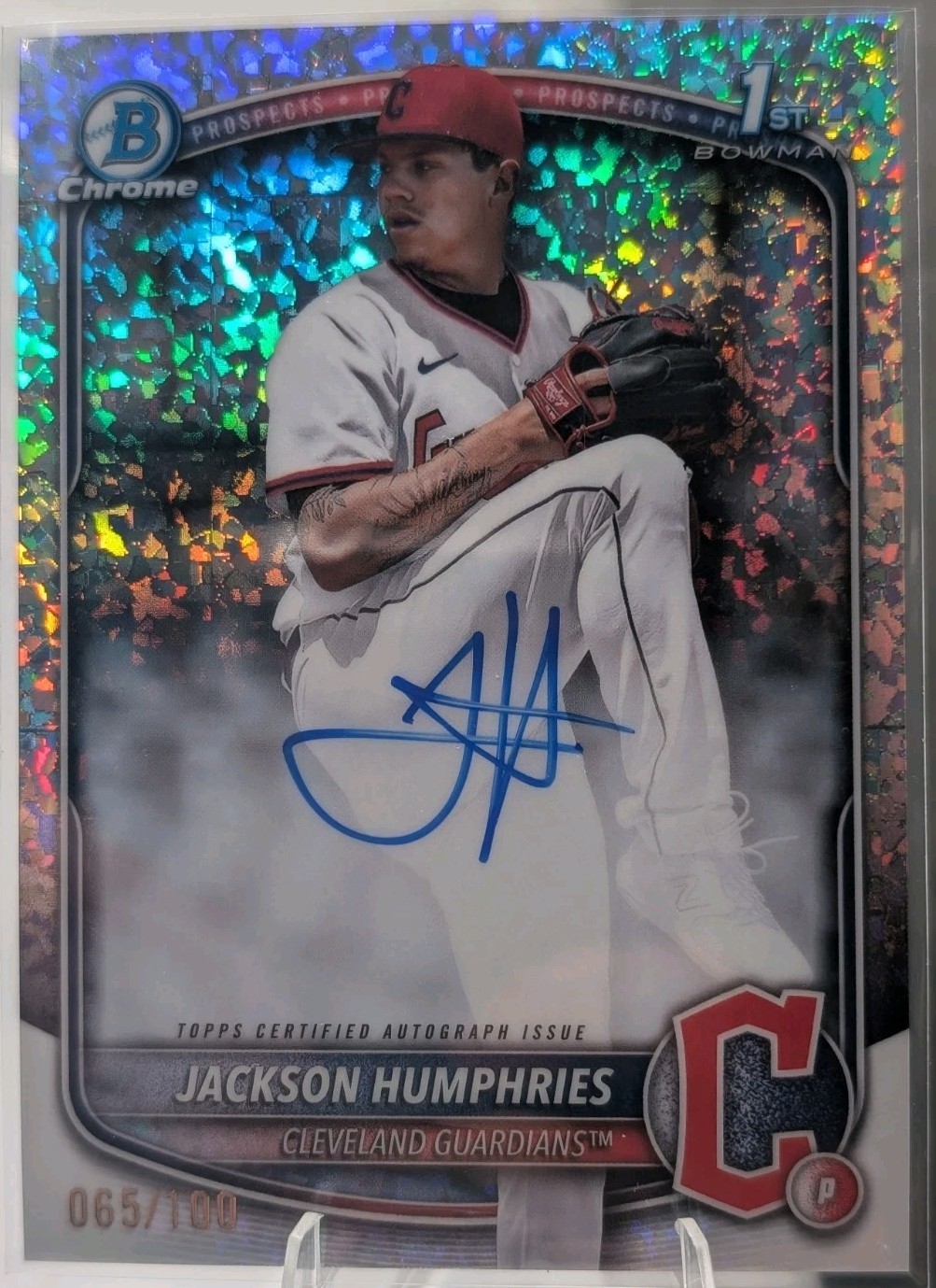 JACKSON HUMPHRIES 2025 BOWMAN CHROME 1ST MINI DIAMOND ON CARD AUTO 65/100