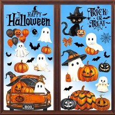 Halloween Window Clings Stickers, Reusable Pumpkin Halloween Decorations for Ind
