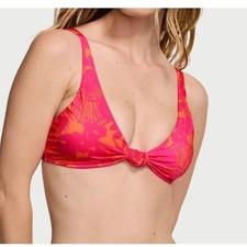 NWT Victoria's Secret Knotted Bralette Bikini Pink Palm XL