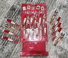 Christmas Card Garland 12 Wood Clips Festive Display 1 ribbon 1.92" x w x 72" L