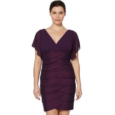 Adrianna Papell Purple Flutter Sleeve Tiered Dress, 4