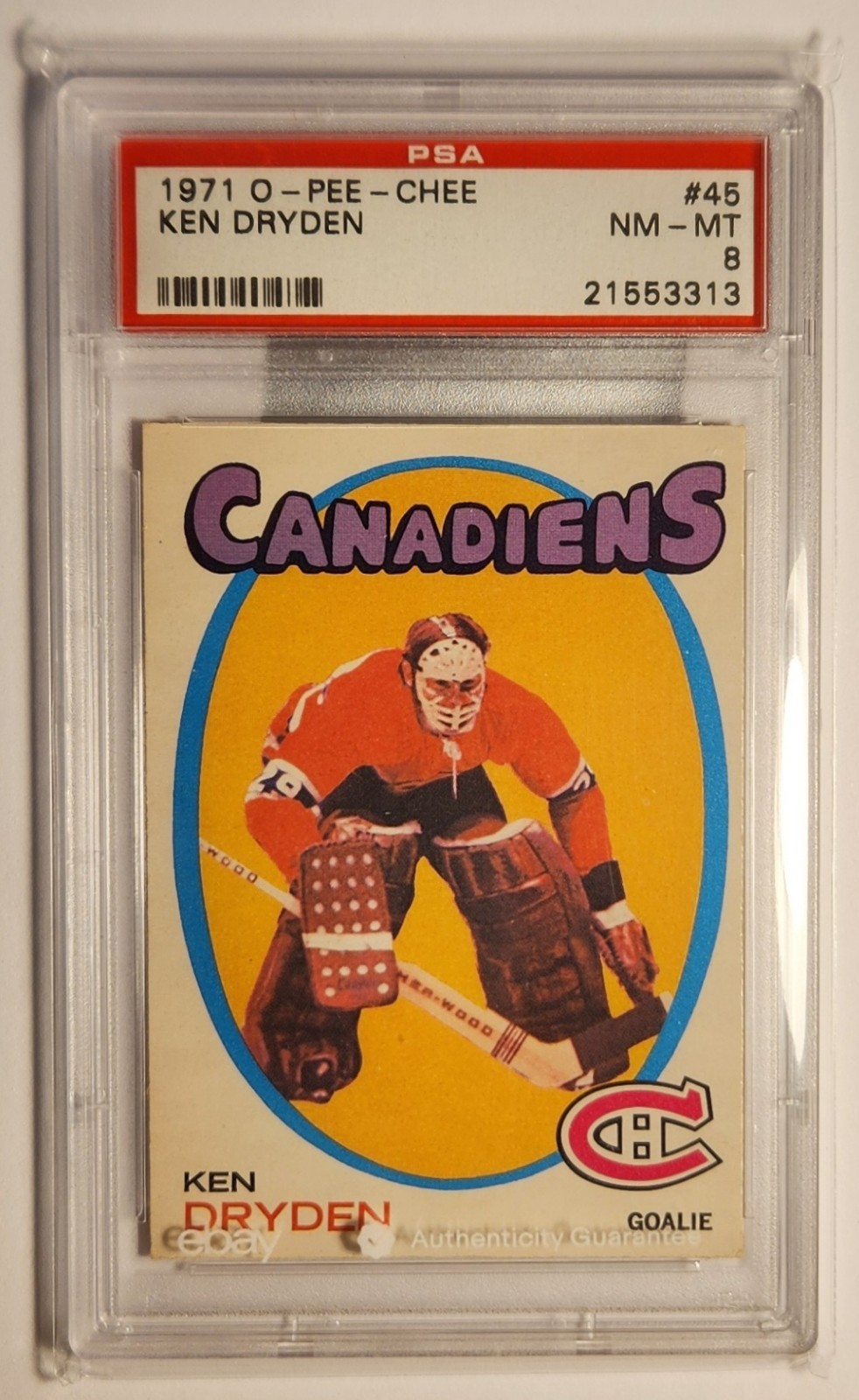 1971 O-Pee-Chee #45 Ken Dryden HOF ROOKIE PSA 8 NM-MT, Montreal Canadiens Legend