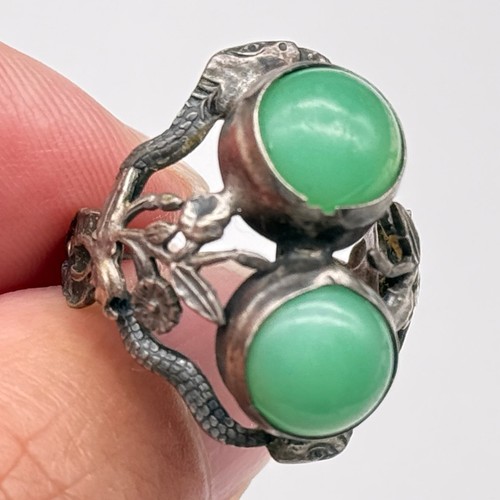 Vintage Jade Colored Stone Snake Sterling Silver Ring Size 6.25 - Hairline