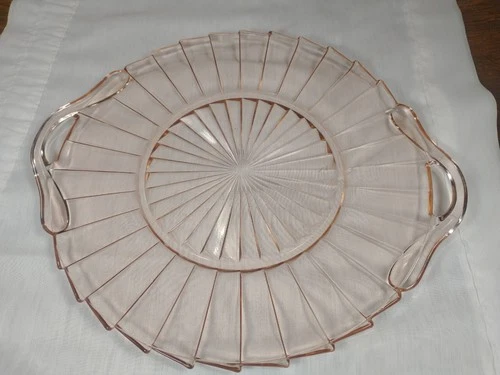 Jeannette Glass Co. Pink Depression Sierra Pinwheel Handled Serving Tray