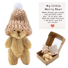 Brown Mini Worry Bear with A Hat Small Teddy Bear Figurine Mini Teddy Bear