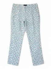 NWT Theory Rina 100% Silk Printed Trouser White Teal Floral Elevated Chic Size 8