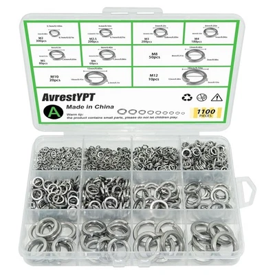 BRAND: AVRESTYPT 1100 Pcs Spring Lock Washers Assortment Kit Stainless Steel Washers...