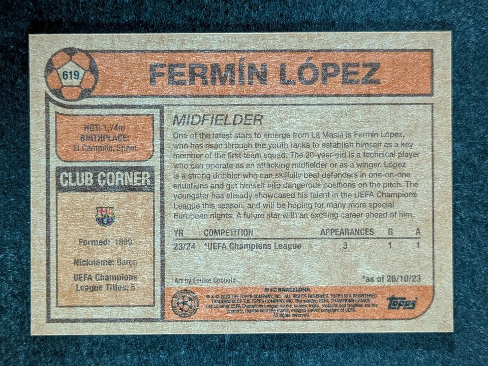 2023 Topps Living Set UEFA FERMIN LOPEZ Rookie RC FC Barcelona #619 - Image 2 of 3
