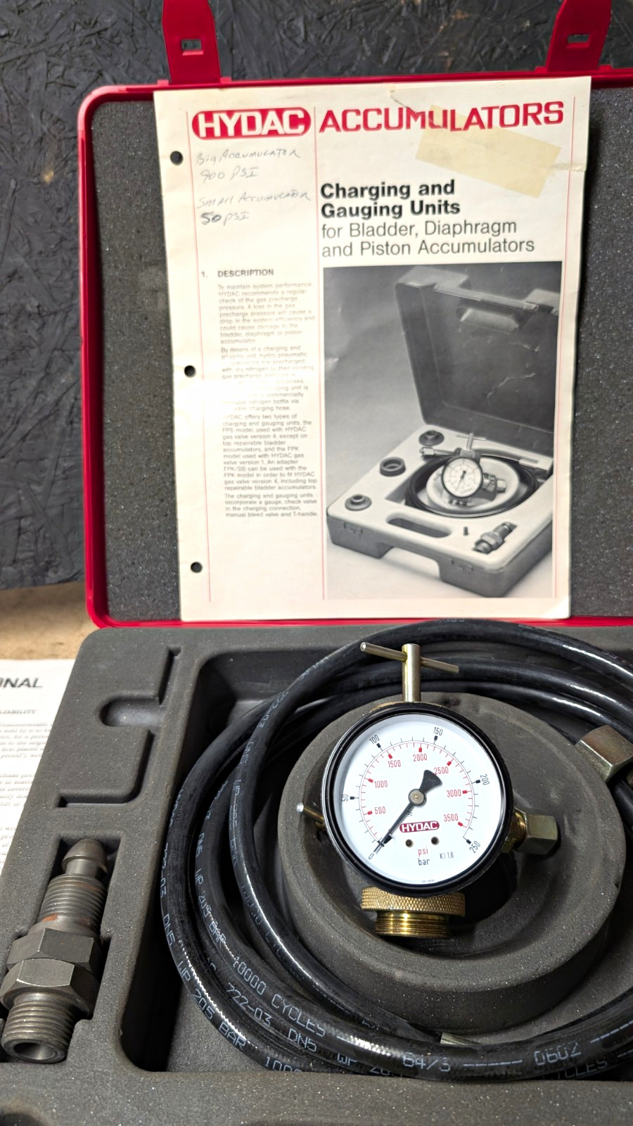 HYDAC Accumulator Charging & Gauging Kit 3500 PSI 2in 1/4in Case