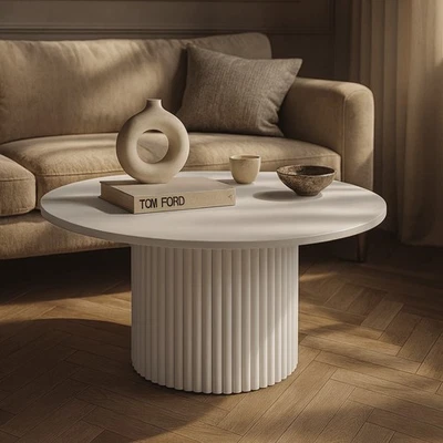 Table basse ronde striée | FABRIQUÉ À LA MAIN | Table basse striée personnalisée - Photo 1/4