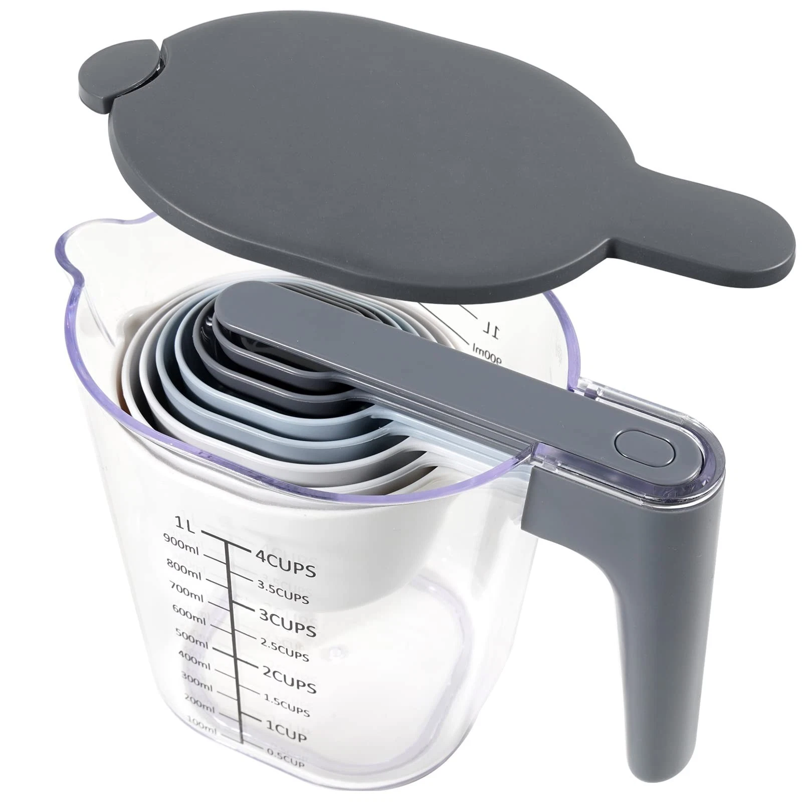 10-Piece Measuring Cups & Spoons Set, Stackable with Lid, BPA-Free, Dishwasher S