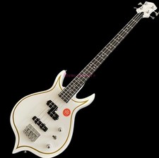 Electric Bass Guitar 4 String KISS Gene Simmons Punisher White Gold Stripe