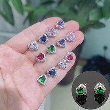 Stud Earrings Jewellery Crystal Heart  Silver Womens Valentine Gift