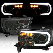 Fit 2007-2013 Toyota Tundra 08-17 Sequoia Smoke LED Tube Projector Headlights