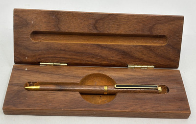 Vintage Ballpoint Pen and Box Set Uchida St. Andrews Wooden Rosewood Blue Ink