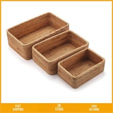 Rustic Woven Rattan Storage Basket Stackable Organizer Key Holder Set of 3
