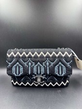 Chanel MM Classic Flap Bag Black Ethnic Embroidery Silver CC Hardware Crossbody