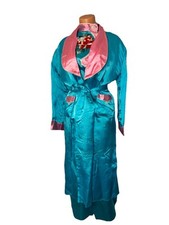 VTG 1950s WW2 Japanese light Blue Silk Pajama Set And Robe Roses
