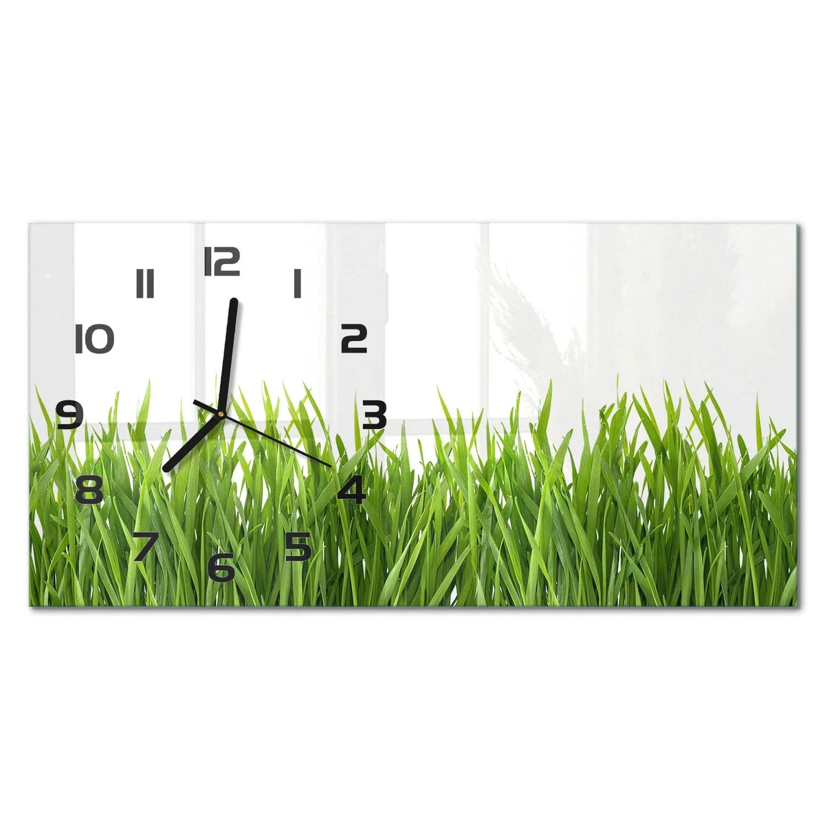 Reloj de Pared Rectangular Horizontal Cristal Templado de Diseño Hierba 60x30 cm