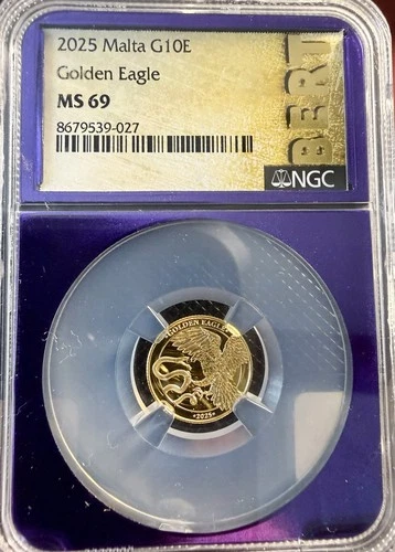2025 Malta 1/10 oz Gold €10 Golden Eagle NGC MS69 Low Mintage