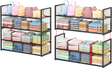 2 Pack Stackable Closet Storage Shelf Closet Organizer for Jeans Pant Shirt Ba