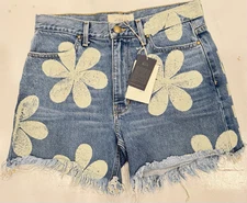 WOW! New Tags THE GREAT brand "Easy Cut Off" Blue DAISY shorts Size 26 Reg $350