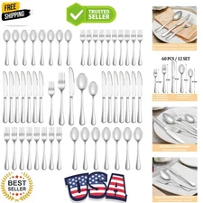 60 Piece Silverware Set Service for 12, Stainless Steel Flatware Set,Mirror P...